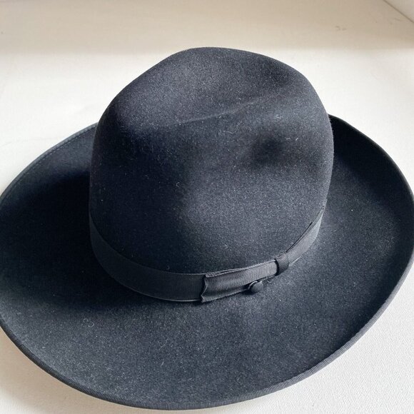 Vintage Borsalino Black Wool Mens's Fedora Hat Davide I 53cm - Picture 2 of 9